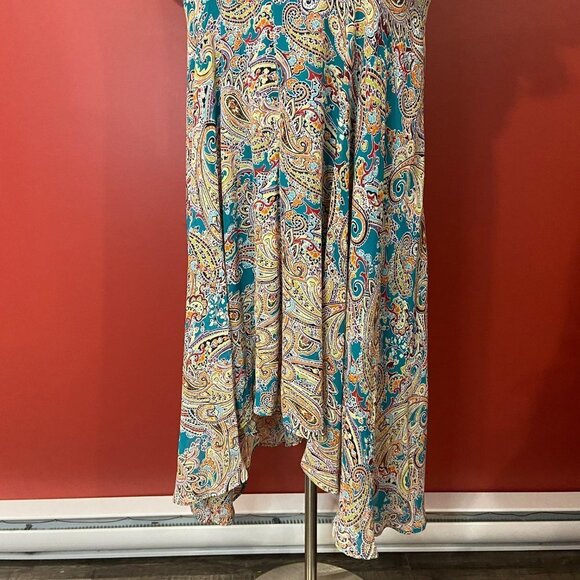 SHARAGANO Women's Aqua/Coral Print Assymetrical Dress - Size 20W - NWT $138 - Picture 5 of 6